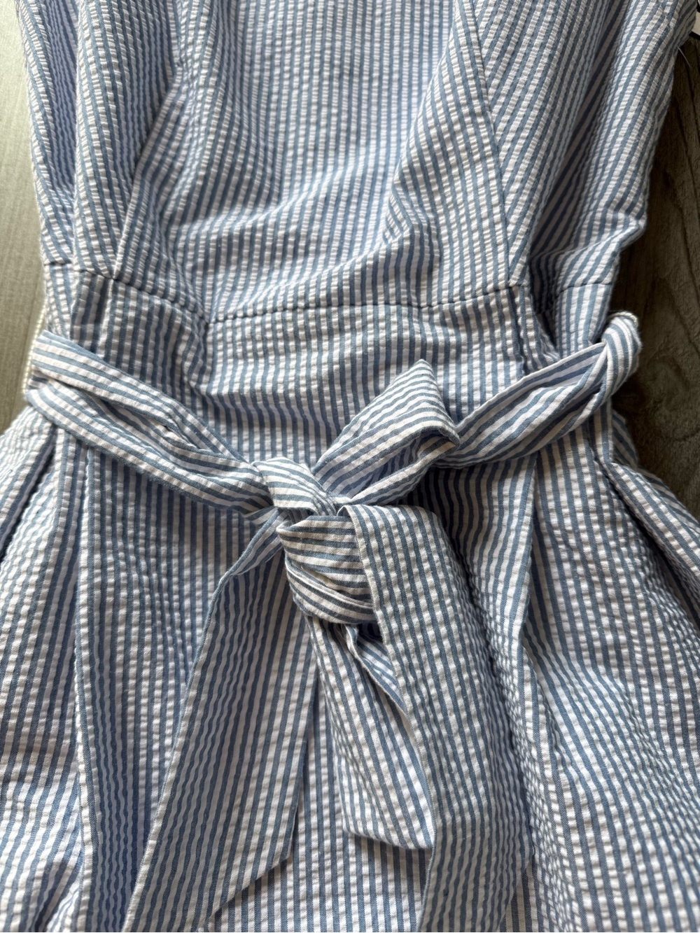 Anne Klein Light Blue Sleeveless Striped Tie-Waist Midi Dress - Picture 2 of 5